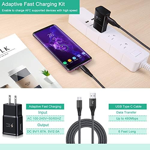 Qihop Adaptive Fast Charging USB Wall Charger Kit – 2-Pack with 6 ft USB Type C Cable for Samsung Galaxy Devices – Rapid Charging Solution for Galaxy S21/S20/S10+/S10 e/S9/S8 Plus, Note 10+/20, A14/A53/A71 – Enhanced Speed & Compatibility for Busy Lifestyles