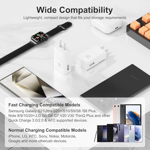 Samsung Adaptive Fast Charging USB Wall Charger Adapter – Dual Pack for Galaxy S25 Series, Note 5/8/9/10, Quick Charge Technology – Efficient Travel Plug for Android Devices and Enhanced Compatibility