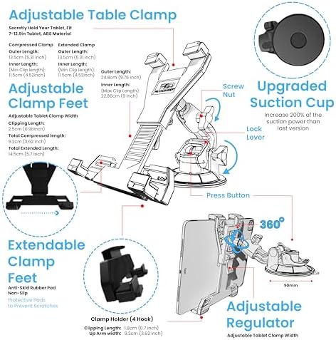 Heavy-Duty 3-in-1 Tablet Holder for Cars: Versatile Dashboard, Windshield & Air Vent Mount for i Pad Pro, Mini, and Galaxy Tabs (6″-12.9″) – Ultimate Safety and Stability for a Distraction-Free Drive