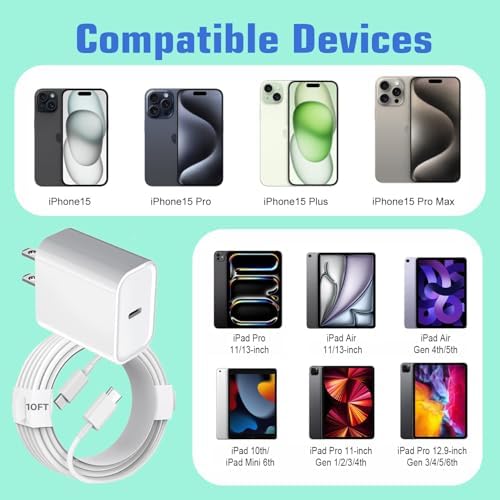 10 FT Apple MFi Certified Fast Charging Cable – Extra Long USB C to Lightning Connector for i Phone & i Pad – Rapid PD Power Delivery for Maximum Efficiency with i Phone 14 Pro Max/Plus, 13 Pro/Mini, 12, 11, X – Durable, Flexible, and Tangle-Free Design for Ultimate Charging Convenience