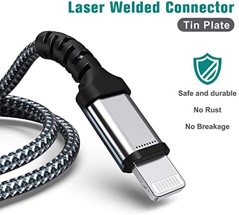 Apple C89 MFi Certified 7-Foot Lightning to USB-A Braided Charging Cable for i Phone 14/13/12/11 Pro, Max, Mini, SE, XS, XR, 8/7/6 Plus, i Pad & Air Pods – Durable, Fast Charging & Stylish Orange/White Design for Enhanced Compatibility