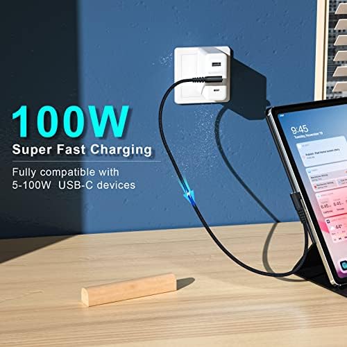 Ultimate 100 W USB C to USB C Cable Pack – 1 ft, 3-Pack Right Angle Nylon Braided Fast Charging Cables for Mac Book Pro 2021, i Pad Pro 2021, Samsung, Pixel, and LG – Enhanced Durability, Space-Saving Design, and High-Speed Data Transfer
