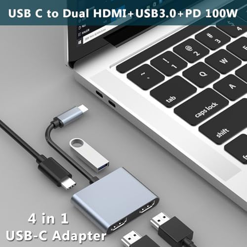 Revolutionize Your Workspace with the Premium 4-in-1 USB C to Dual HDMI Adapter – Experience Dual 4 K Clarity, Lightning-Fast USB-A 3.0 Data Transfer, and 100 W Power Delivery for Mac Book Pro/Air, i Phone 15/16 & More – Compact & Portable Multiport Hub for Effortless Dual Displays and Ultimate Connectivity
