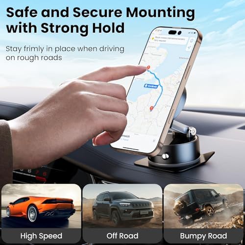 Ultimate Magnetic Vacuum Phone Holder for Cars – Advanced Suction Cup Stand with One-Touch Vacuum Grip, 96 lbs Stability, N54-4 Magnetic Force, Multi-Angle Adjustment – Universal Fit for All Smartphones in Elegant Black Design