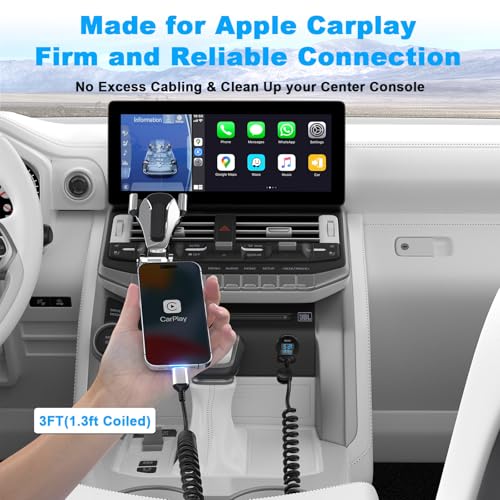 Enhance Your Driving Experience with the 2-Pack 3 FT MFi Certified i Phone Charging Cable for Apple Car Play – Retractable Lightning Cord for i Phone 14/13/12/11, i Pad & Air Pods – Fast Charging & Convenient Storage in Sleek Black