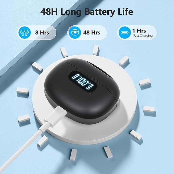 Advanced Bluetooth 5.4 Wireless Earbuds – Immersive Hi-Fi Stereo Bass Headphones with 4 ENC Noise Cancelling Mics, 48-Hour Battery Life, IPX7 Waterproof for Active Lifestyles, Compatible with Android, i OS & Laptops – Ultimate Sound Quality for Sports and Everyday Use