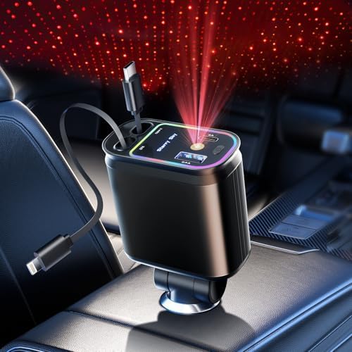 Revolutionize Your Drive: 66 W Retractable Car Charger with Starlight Ambiance – Fast Charging USB-C Adapter for i Phone 16/15/14/13/12 & Pixel – Space-Saving Design for Effortless Charging & Enhanced Automotive Experience