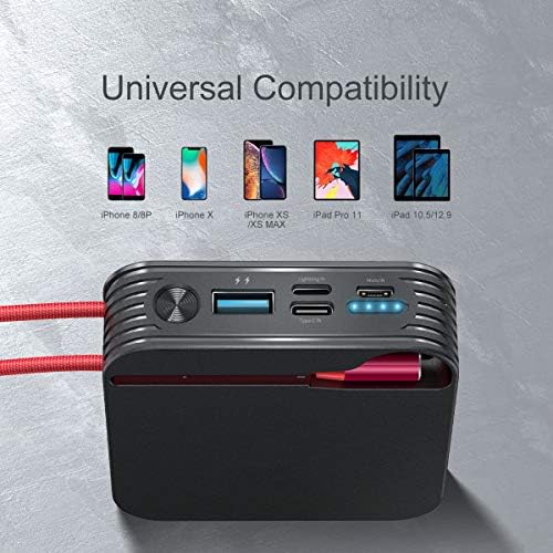 Ultra-Compact 10,000 m Ah Portable Power Bank with Built-in i Phone Charging Cable – Fast Charge & Enhanced Compatibility for i Phone Models 11, XS, XR, X, 8, 8 P, 7, 6, 6 S – Essential Travel Accessory for On-the-Go Power Needs