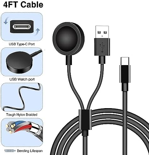 Ultimate 2-in-1 Samsung Galaxy Watch Charger Cable with 20 W Power Adapter | Magnetic USB-C Fast Charging Cord for Galaxy Watch 6/7/Ultra, 5/5 Pro, 4/4 Classic, 3, Active 2/1 | Enhanced Compatibility and Speed for Smartwatch Efficiency