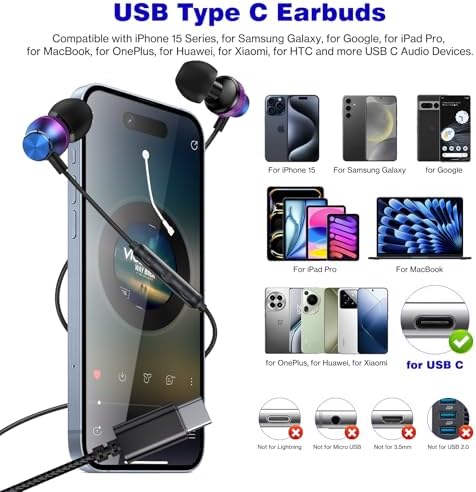 COOYA USB C Wired Earbuds for i Phone 16 Plus & Samsung S25 Ultra – Hi-Fi Stereo In-Ear Headphones with Mic, Lightweight & Durable Design for Crystal-Clear Sound and Enhanced Device Compatibility – Ideal for Travel and Everyday Use
