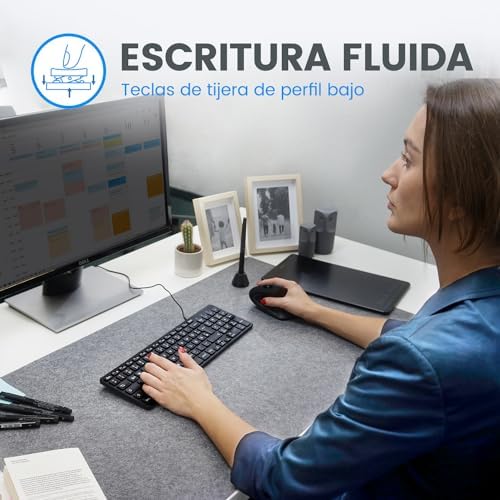 Perixx PERIBOARD-332 Compact Mini USB Keyboard – Sleek White Backlit QWERTY Spanish Layout with Silent X-Type Scissor Keys for Enhanced Typing Comfort – Perfect for Limited Desk Spaces and Effortless Plug-and-Play Setup