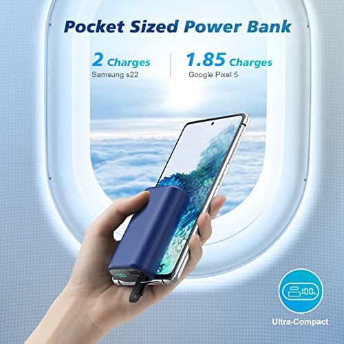 Compact 10800 m Ah Portable Charger with Built-in USB-C Cable – Fast PD 3 A Power Bank for Samsung Galaxy S22/S21, Note, Moto, and LG – LCD Display for Real-Time Battery Monitoring – Ultimate Solution for Mobile Charging Needs