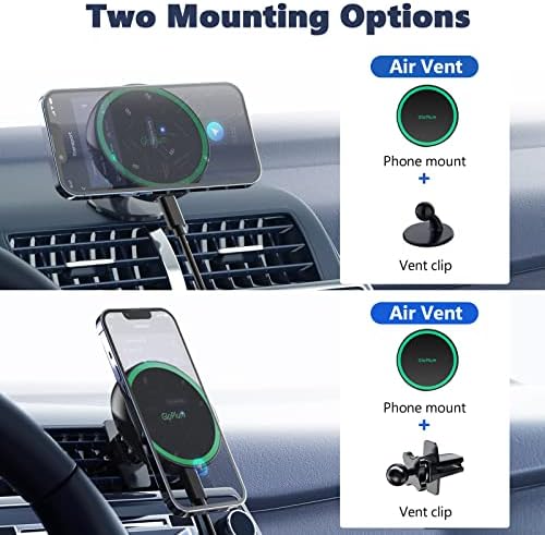 Magnetic Wireless Car Charger Mount for i Phone 15/14/13 – Fast 15 W Charging Air Vent Holder with Secure Mag Safe Compatibility – Effortless Hands-Free Navigation and Sleek Design for Ultimate Driving Convenience – Premium Safety Features and Easy Installation
