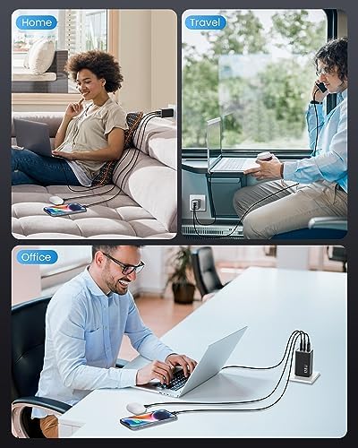 High-Efficiency 128 W USB C Wall Charger – Ga N III 3-Port Fast Charging Hub for Mac Book, i Phone, Galaxy & More – Portable 65 W Adapter with Foldable Design for Ultimate Convenience and Speed
