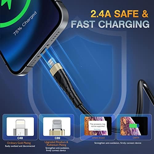 MFi Certified 6 Ft Lightning Charging Cable for i Phone – 3 Pack Fast Charging USB Cord, Durable Design for Enhanced Compatibility with i Phone 12/11/XS/Max/XR/X/8/8 P/7 P/6 & i Pad – Seamless Power-Up Experience