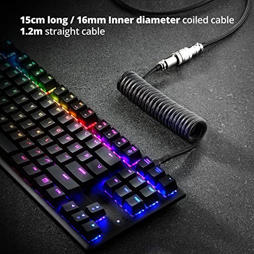 GUNMJO Pro Custom Coiled USB C Cable for Gaming Keyboards – Premium Double-Sleeved Mechanical Keyboard Accessory with Detachable Metal Aviator, 1.5 m USB-C to USB-A in Sleek Carbon Black – Ultimate Speed, Durability, and Aesthetic Upgrade for Gamers