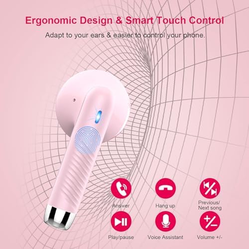 Light Pink Bluetooth 5.3 Wireless Earbuds – Exceptional Noise Cancelling Sports Headphones with IP7 Waterproof Design for Unmatched Outdoor Performance – 32 Hours of Playtime & Quick USB-C Charging for Ultimate Audio Convenience