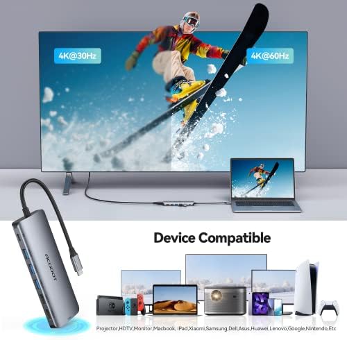 Acodot 9-in-1 USB C Hub: Ultimate 4 K HDMI Adapter with 3 USB 3.0 Ports, SD/TF Reader & 100 W Power Delivery – Stylish Purple Multiport Hub for Mac Book, HP, XPS & More – Boost Your Productivity with Seamless Connectivity and Fast Charging