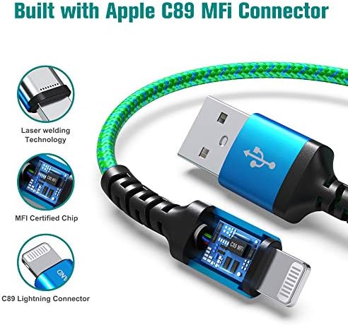 Apple C89 MFi Certified 7-Foot Lightning to USB-A Braided Charging Cable for i Phone 14/13/12/11 Pro, Max, Mini, SE, XS, XR, 8/7/6 Plus, i Pad & Air Pods – Durable, Fast Charging & Stylish Orange/White Design for Enhanced Compatibility