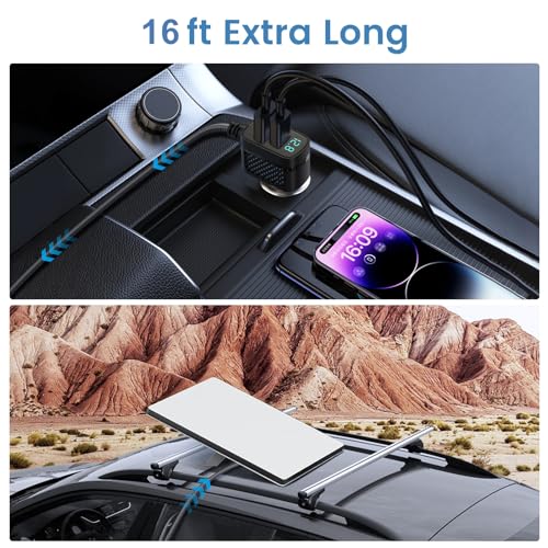 weishan 16ft Car Charger Cable for Starlink Mini, 12V-48V Car Charging Cord, PD30W USB-C and USB Digital Display Power Supply Adapter for Satellite, 5m Long, 18AWG – Enhanced Compatibility and Speed