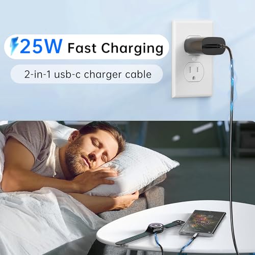 Revolutionize Your Charging Routine with the 25 W Dual USB-C Fast Charger for Samsung Galaxy Devices – Effortlessly Powers Galaxy Watch Series 1-7, Galaxy S21-S25, and Buds – 3.9 ft Flexible Cable for Maximum Portability and Quick Efficiency