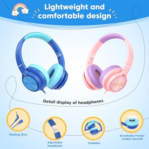 INFURTURE CH5 Kids Headphones – Safe Listening On-Ear Headphones with Volume Limiting Technology for Children, Lightweight and Comfortable Design in Trendy Pink, USB C & 3.5 mm Compatibility for School, Travel, and Home Use – Elevate Your Child’s Audio Experience with Exceptional Sound Quality and Fun