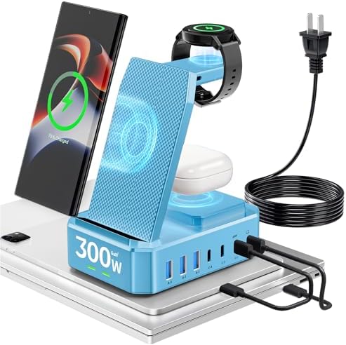 Ultimate 10-in-1 Wireless Charging Station for Samsung Devices – 300 W Power Hub with 65 W USB C Fast Charging for S25 Ultra/S24/S23/S22/Note 20, Galaxy Watch Ultra 7/6/5 & Galaxy Buds – Multi-Device Convenience and Rapid Power Delivery, Ideal for Home & Office Use