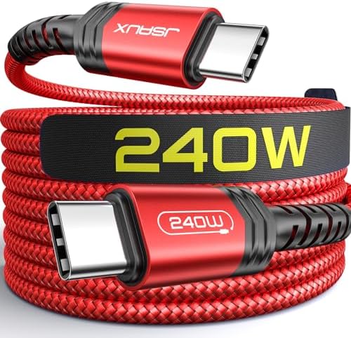 JSAUX 10 FT 240 W USB C to USB C Charging Cable – Premium Nylon Braided Fast Charger for Mac Book Pro, i Phone 16/16 Pro Max, Samsung Galaxy, Pixel – Enhanced Durability and Data Transfer Speeds – Ultimate Compatibility for Modern Devices