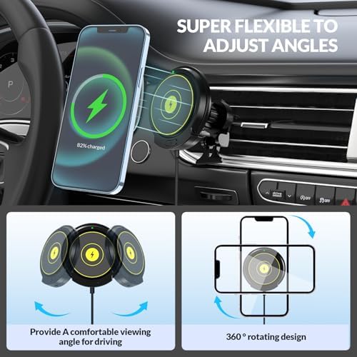 Experience Unmatched Convenience with the 15 W Mag Safe Car Mount Charger – Fast Wireless Charging for i Phone 12-16 Series, Effortless Magnetic Hold for Secure Navigation and Streaming, Sleek Air Vent Design for Maximum Visibility and Accessibility, Perfect for On-the-Go Lifestyle and Modern Automobile Interiors