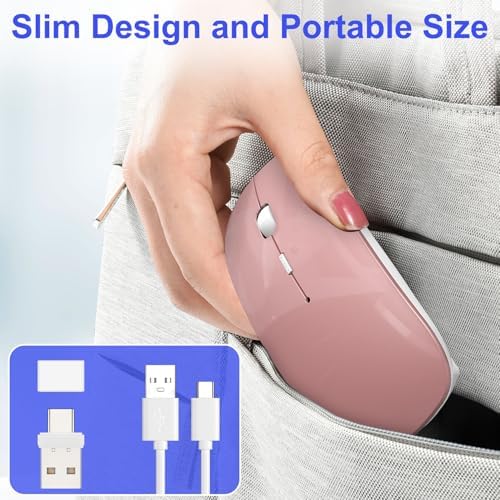 Versatile Wireless Bluetooth Mouse for Mac Book Air, Mac Pro, & i Pad – Sleek Rechargeable Silent Mouse with Dual Connectivity (USB-C & 2.4 G) – Travel-Friendly Jiggler Mice Mover in Stylish Purple – Perfect for Professionals & On-the-Go Users