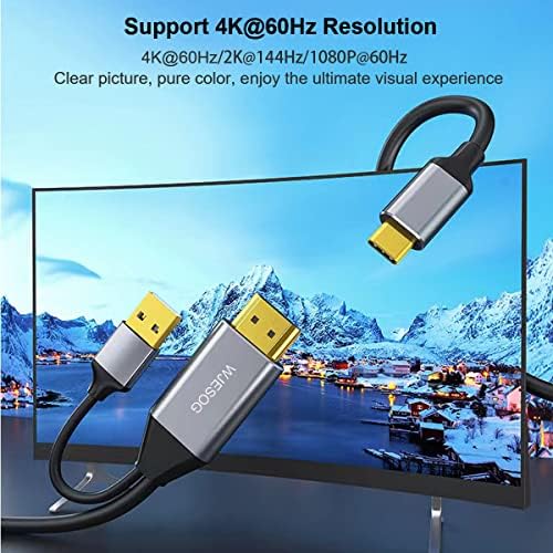 4 K@60 Hz Display Port to USB-C Cable 6.6 ft – High-Speed DP Male to Type-C Adapter for Mac Book Pro, i Pad Pro, Nreal Air VR – Ultimate Compatibility and Enhanced Viewing Experience