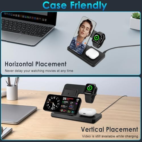 Ultimate 3-in-1 Wireless Charging Station for i Phone 8-16, Apple Watch & Air Pods Pro – Fast, Stylish, and Compact Multi-Device Charger with Power Adapter for Effortless Charging Experience