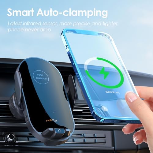 Smart Auto-Clamping Car Charger Mount for i Phone & Samsung – Fast Wireless/Wired Charging Holder for Enhanced Road Safety & Convenience – Versatile Compatibility with i Phone 15/14/13/12/11 & Galaxy S23/S22/S21/S20/S10+/S9+/Note 9 – Effortless Installation & Adjustable Viewing Angles