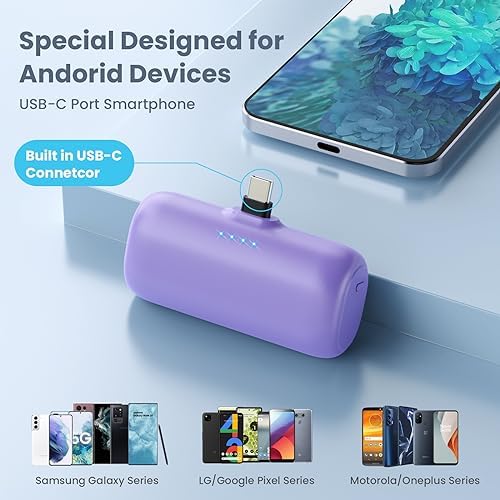 Ultra-Compact 5200 m Ah USB C Power Bank – Fast Charging Mini Portable Charger for i Phone 16/16 Plus/15/15 Plus/15 Pro Max, Galaxy S25/S24, i Pad, and Android Devices – Essential Power Solution for On-the-Go Charging
