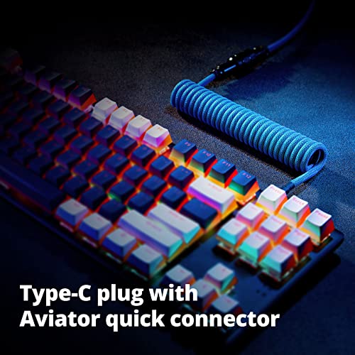 GUNMJO Pro Custom Coiled USB C Cable for Gaming Keyboards – Premium Double-Sleeved Mechanical Keyboard Accessory with Detachable Metal Aviator, 1.5 m USB-C to USB-A in Sleek Carbon Black – Ultimate Speed, Durability, and Aesthetic Upgrade for Gamers