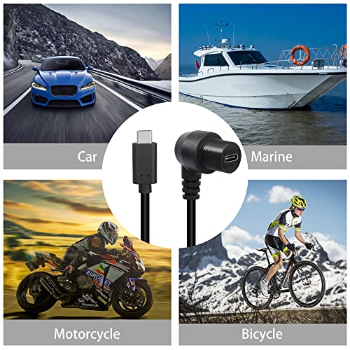 QIANRENON 90 Degree Right Angle USB C 3.1 Extension Cable – 10 Gbps Waterproof Panel Mount Solution, 30 cm Length for Streamlined Connectivity in Compact Spaces – Ideal for Vehicles and Workstations