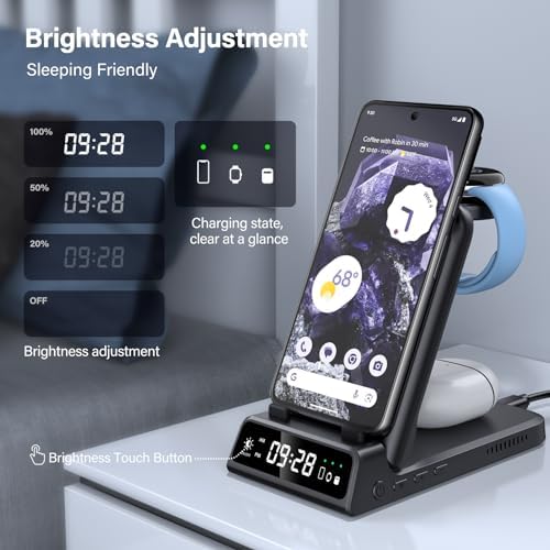 3-in-1 Wireless Charger Stand for Pixel Watch 3/2 and Google Pixel Devices – Fast Charging Station for Pixel 9 a/9 Pro/9/8/7/6/5/4 & Pixel Buds Pro/2 – Sleek, Efficient Design for Modern Tech Users – Enhanced Compatibility for Streamlined Charging Experience