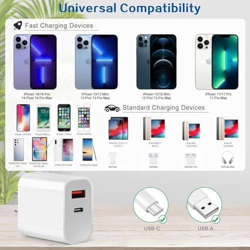 Efficient Dual-Port USB-C Wall Charger for i Phone 15 & 16 | Includes Two Extra Long 10 FT Cables | Rapid Charging for i Pad Pro and Smartphones | Perfect for Frequent Travelers and Busy Lifestyles