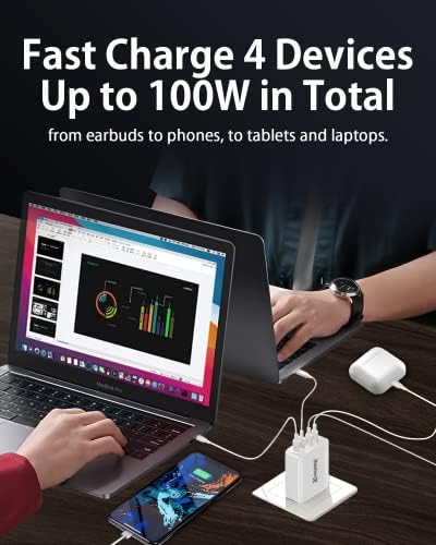 Ultimate 100 W Ga N USB-C Charger with 4 Ports – Fast Charging Block for Mac Book Pro/Air, i Phone 15/14/13/Pro Max, Samsung Galaxy – Compact & Foldable Design for On-the-Go Power Solutions
