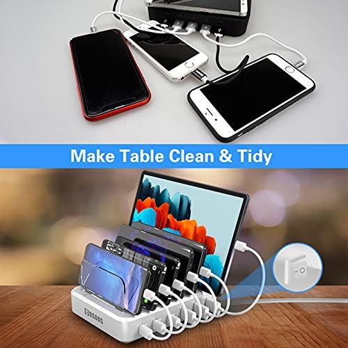 COSOOS 81 W PD USB-C Charging Station – High-Power Multi-Device Fast Charger with 3 x 20 W Ports and 6 Versatile Cables for Instant Mobile Power – Compact USB Hub for Effortless Charging at Home or Office with Enhanced Overheat Protection and Smart Safety Features