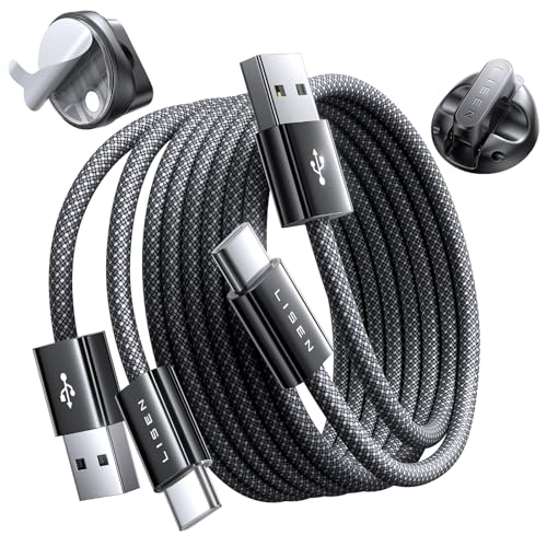 LISEN USB A to USB C Cable 2-Pack – Superior 3.1 A Fast Charging Solution for i Phone 15/16 & Samsung S24 – Includes Tangle-Free Cable Organizers for Effortless Data Transfer and Clutter-Free Storage – Durable 3-Foot Length Perfect for Home, Car, and Travel Use