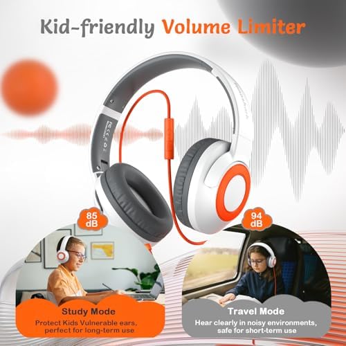 Comfortable Pink Headphones for Kids with Microphone – Safe Listening Technology at 85/94 d B, Foldable & Portable for School and Travel, Includes Stylish Carrying Case – Ideal for Young Girls Who Love Music and Learning