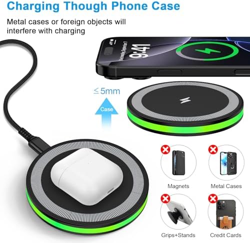 15 W Fast Wireless Charger Pad for Google Pixel 9, 9 Pro, Samsung Galaxy S25/S24/S23 & i Phone 16 — High-Speed Charging with QC3.0 Adapter, Case-Friendly Design, Smart Safety Features, and LED Indicator for Optimal Performance and Protection