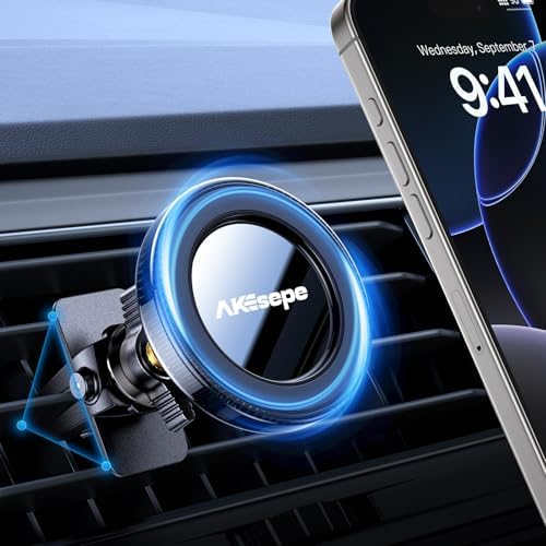 AKESEPE for MagSafe Car Mount [2025 Strongest Magnet Power] Magnetic Phone Holder for Car Vent 360° Rotation Magnetic Car Phone Holder Mount for iPhone 16 Pro Max 15 14 13 Plus Mini – Enhanced Compatibility and Speed