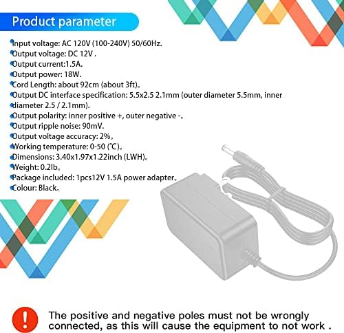 Universal 12 V 1.5 A AC/DC Power Supply Adapter – Reliable 100-240 V Input to 12 V Output Converter for LED Lighting, Motors, Routers, and CCTV Systems – High-Efficiency 18 W Transformer with Versatile 5.5 x2.5 mm/2.1 mm Plug for Optimal Device Compatibility – Durable and Compact Design for Home and Travel Use