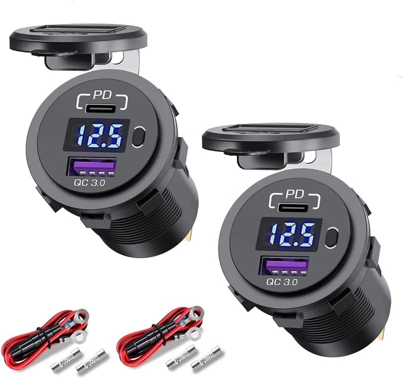 Upgrade Your Vehicle’s Charging Experience with the Waterproof 12 V USB C Car Charger Socket – Featuring PD 3.0 and QC 3.0 Rapid Charge Technology, Multi-Port Functionality, Integrated Power Switch, and Real-Time Voltmeter for Trucks, RVs, and Marine Use – Unmatched Durability and Compatibility for All Your Devices