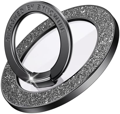 Syncwire Glamorous Magnetic Phone Grip for Mag Safe – Chic Black Diamond Ring Holder & Versatile Rotatable Kickstand – Perfectly Compatible with i Phone 15 Pro Max, 14, 13, 12 & All Android Devices – Secure, Stylish, and Multifunctional Phone Accessory