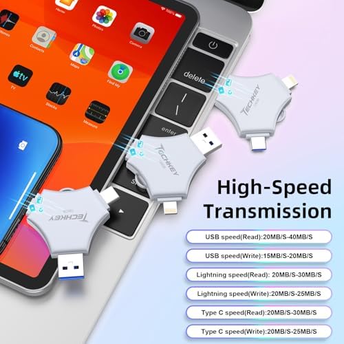 MFi Certified 128 GB USB 3.0 Flash Drive – 3-in-1 External Memory Stick for i Phone, i Pad, Android & PC – High-Speed Data Transfer for Photos, Videos & Backup – Ultimate Portable Storage Solution for Effortless Data Management and Secure File Sharing