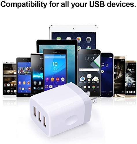 Sicodo 3-Pack USB Wall Charger Adapter – Universal 3.1 A Multi-Port Fast Charging Block for i Phone 16/15/14/13/12 SE/11 Pro, Samsung Galaxy S24/S23/S22/S21 Ultra, and Google Devices – Compact Travel Charger for On-the-Go Power Solutions
