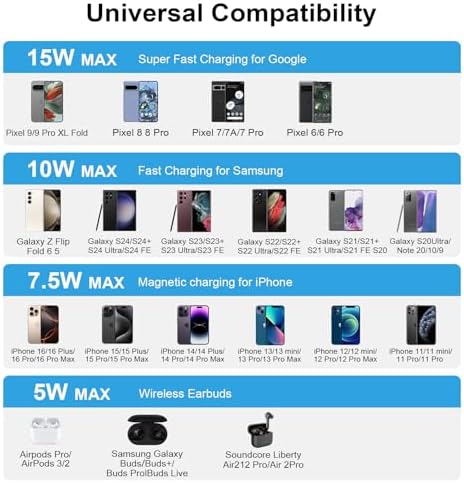 Samsung S25 S24 15 W Fast Wireless Charging Pad – Magnetic Mag Safe Station for Galaxy S Series & Pixel Devices – Compact, Efficient, and Safe Charging Solution for Home & Office Use – Elevate Your Power Experience